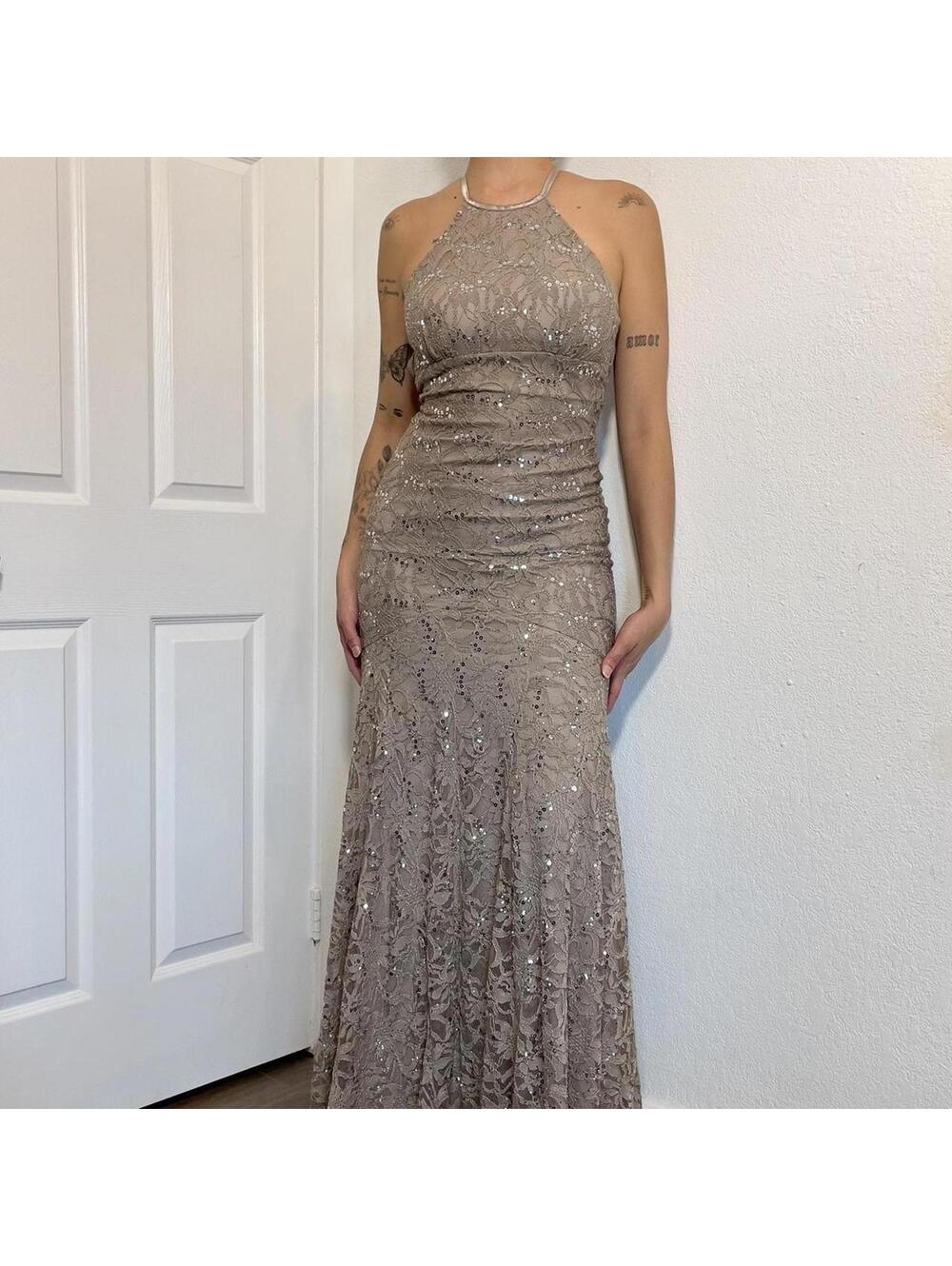 Taupe Sequin Maxi Dress